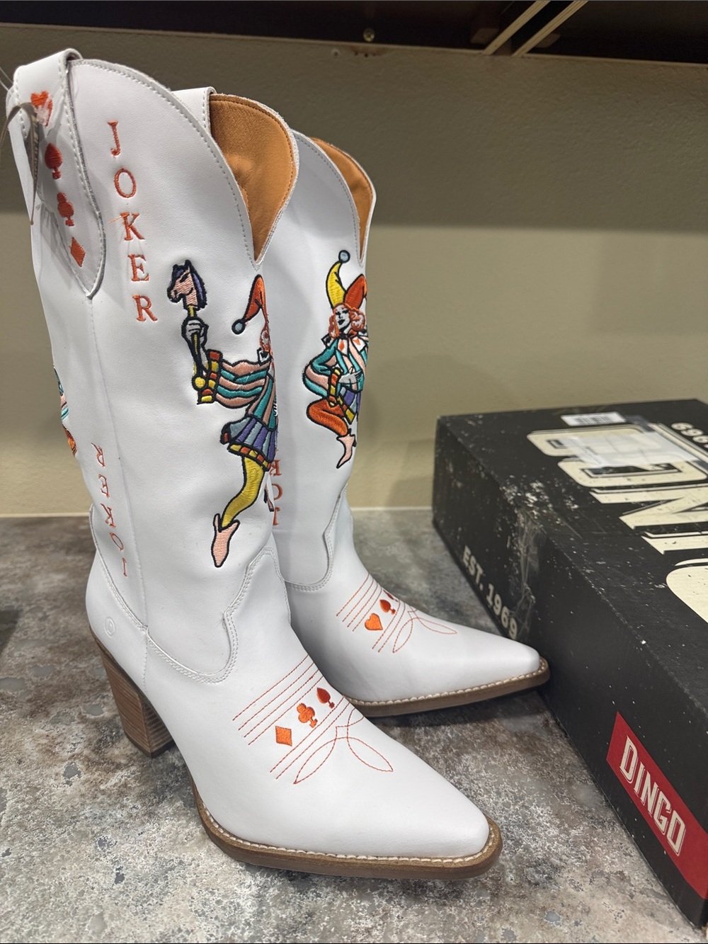 dingo White Joker Embroidered Western Heeled Boots - Picture 3 of 4
